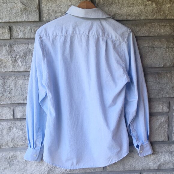 Blue & White Pinstripe Button Down with Pleated Tuxedo Front / FLASH SALE - Picture 3 of 5